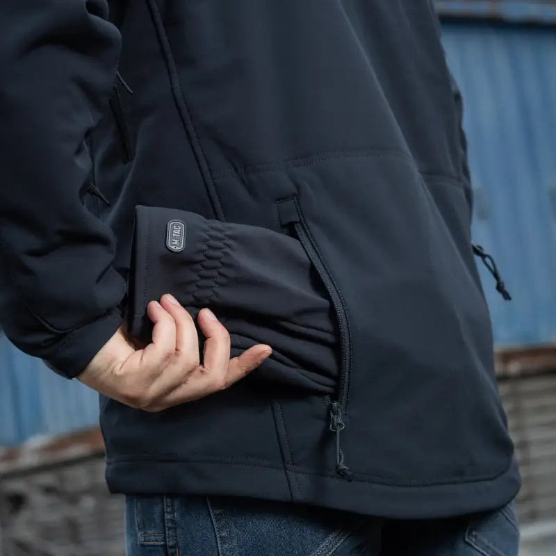 Black M-Tac Soft Shell Jacket with zippered side pocket and two shoulder pockets