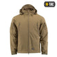 Tan M-Tac Soft Shell Jacket with hood and two shoulder zippered pockets