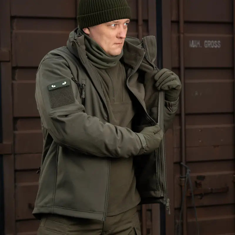 Military-style M-Tac Soft Shell Jacket with two shoulder pockets and high collar