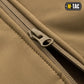 Heavy-duty plastic zipper on tan fabric of M-Tac Soft Shell Jacket with two shoulder pockets