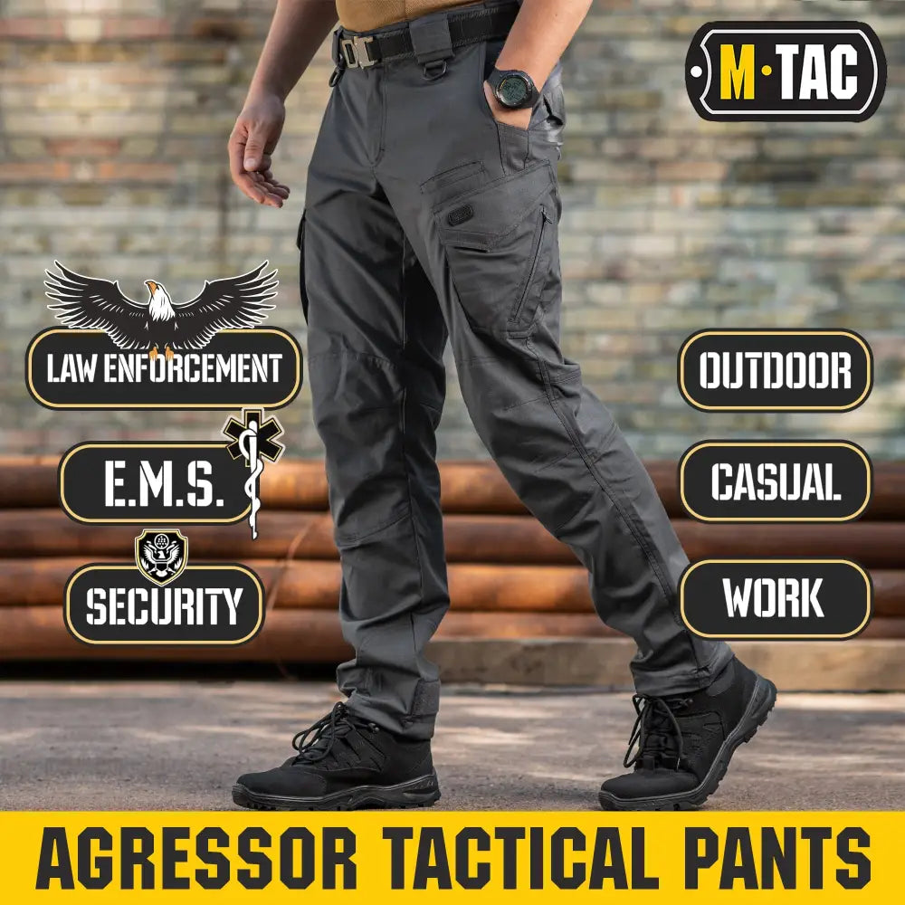 Gray M-Tac Tactical Pants Aggressor Gen.II Flex with multiple pockets and reinforced knees