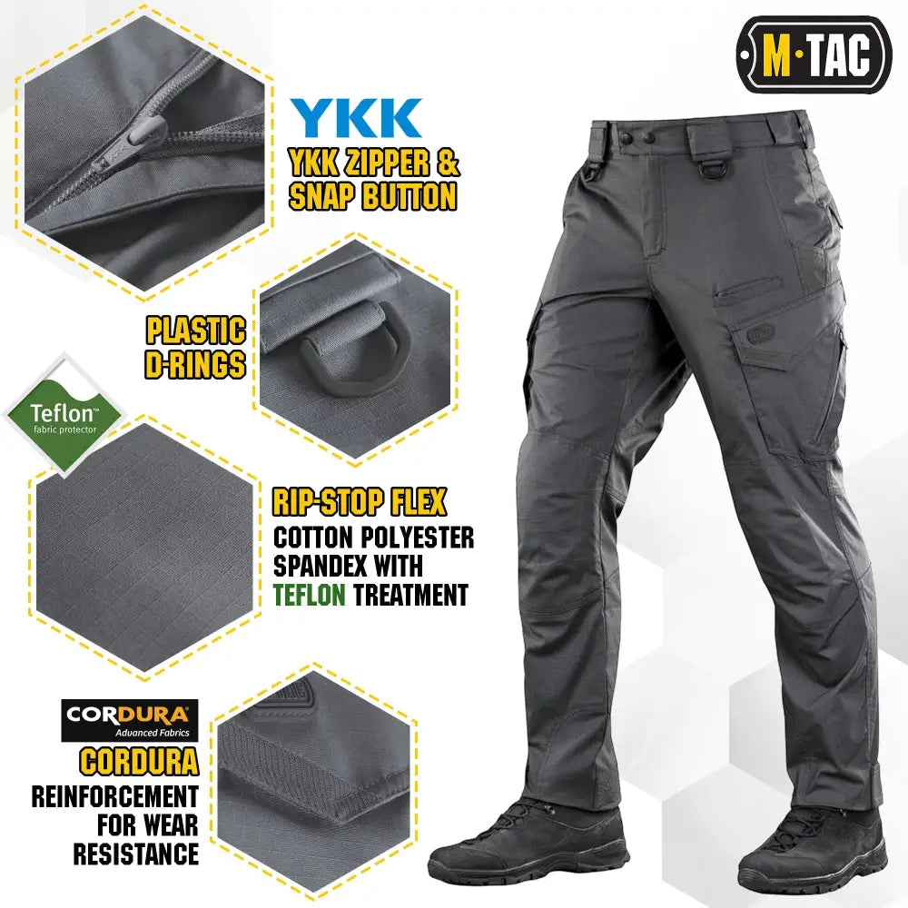 Tactical gray M-Tac Tactical Pants Aggressor Gen.II Flex with reinforced fabric and pockets