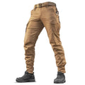 Khaki M-Tac Tactical Pants Aggressor Gen.II Flex with belt loops and black combat boots