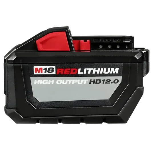 M18 RED LITHIUM HIGH OUTPUT HD12.0 battery pack in black and red, Milwaukee 48-11-1812 M18