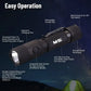 Black Powertac M5 Gen3 tactical flashlight with magnetic charging port and lifetime warranty