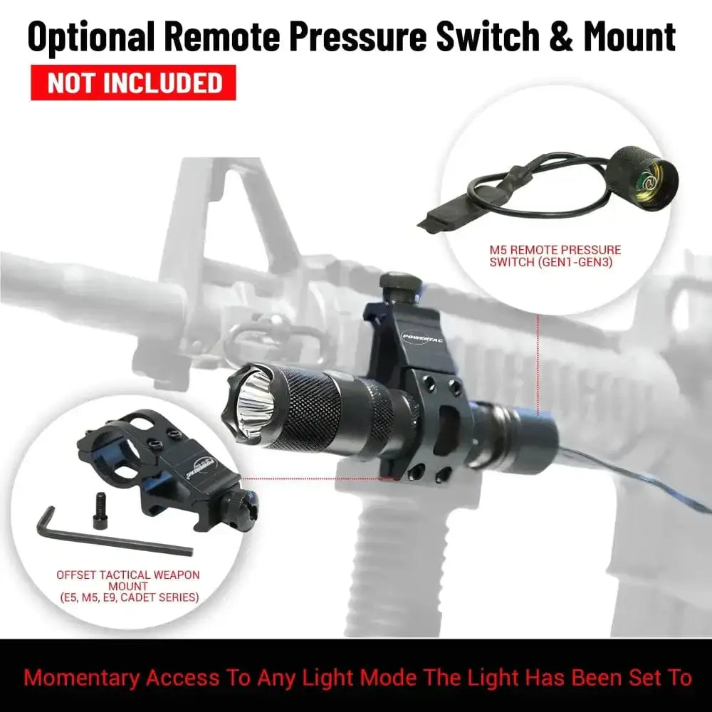 Tactical Powertac M5 Gen3 flashlight with pressure switch and magnetic charging port