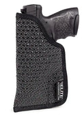 Black mesh pocket holster for compact pistol, featuring a Clipless IWB Holster design
