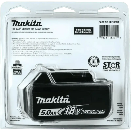 Makita 18V 5.0Ah Lithium-Ion Battery Pack for BL1850B 18V LXT® in Retail Packaging