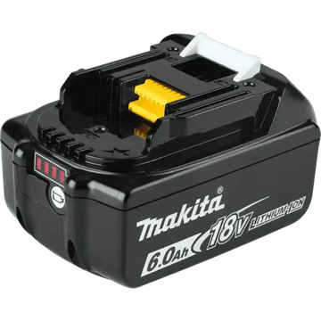 Makita BL1860B 18V LXT® Lithium-Ion 6.0Ah Battery with black casing and yellow button