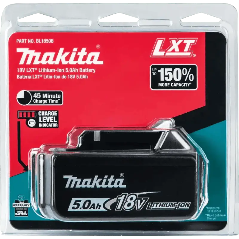 Makita 18V LXT 5.0Ah Lithium-Ion Battery Pack in retail packaging for BL1850B 18V LXT®