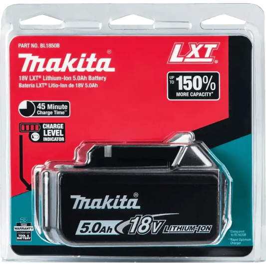 Makita 18V LXT 5.0Ah Lithium-Ion Battery Pack in retail packaging for BL1850B 18V LXT®