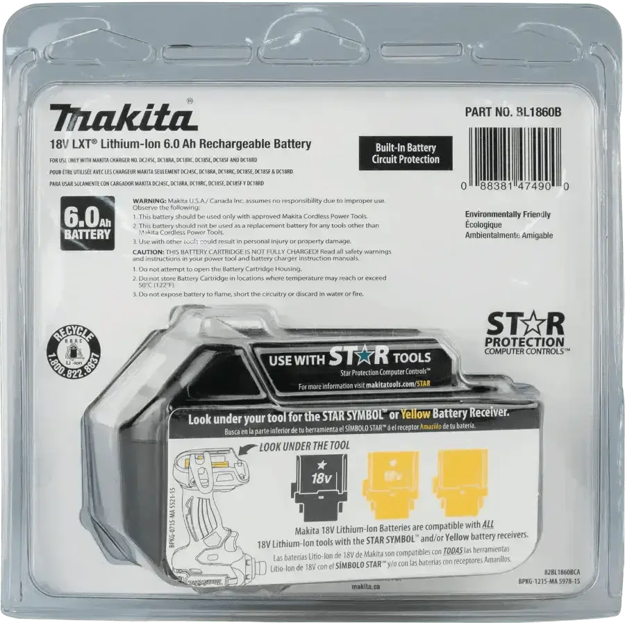 Makita BL1860B 18V LXT® Lithium‑Ion 6.0Ah Battery - Chief Miller Apparel