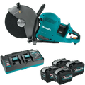Makita GEC01PL4 80V XGT® Brushless Power Cutter with charging dock and spare batteries