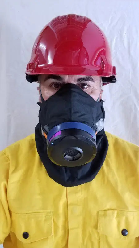 Man in protective gear wearing Hot Shield® HS-4 Mask for Sundstrom SR-100 Half Face Respirator