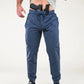 Man with two guns in waistband wearing Carrier Traveler Joggers - Steel Blue for concealed carry