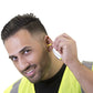 Man inserting silicone tri-flange corded earplugs with flanged design for noise reduction