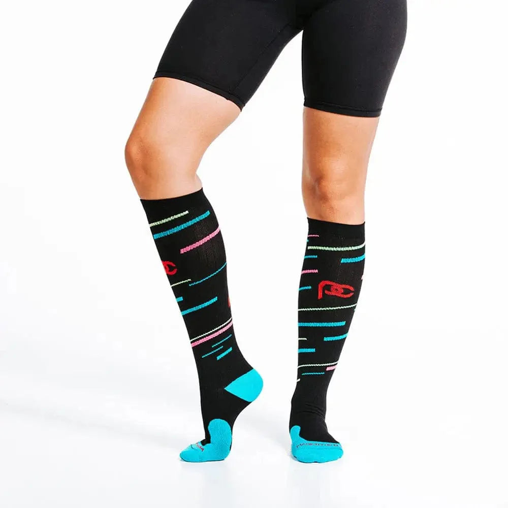 Chief Miller Compression Socks>Over-the-Calf>Marathon Marathon, Black with Neon Stripes Apparel