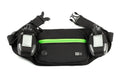Black Marathon Gun Pack with dual water bottle holders and neon green stripe