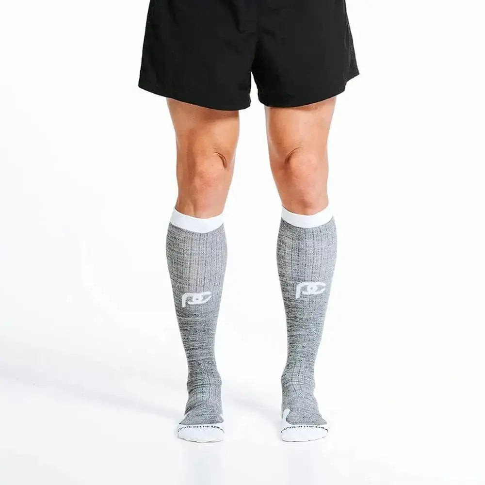 Grey knee-high athletic socks in Heather Slate for first responders and firefighters