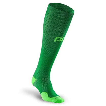 Green athletic compression sock with ribbed texture and neon accents for first responders