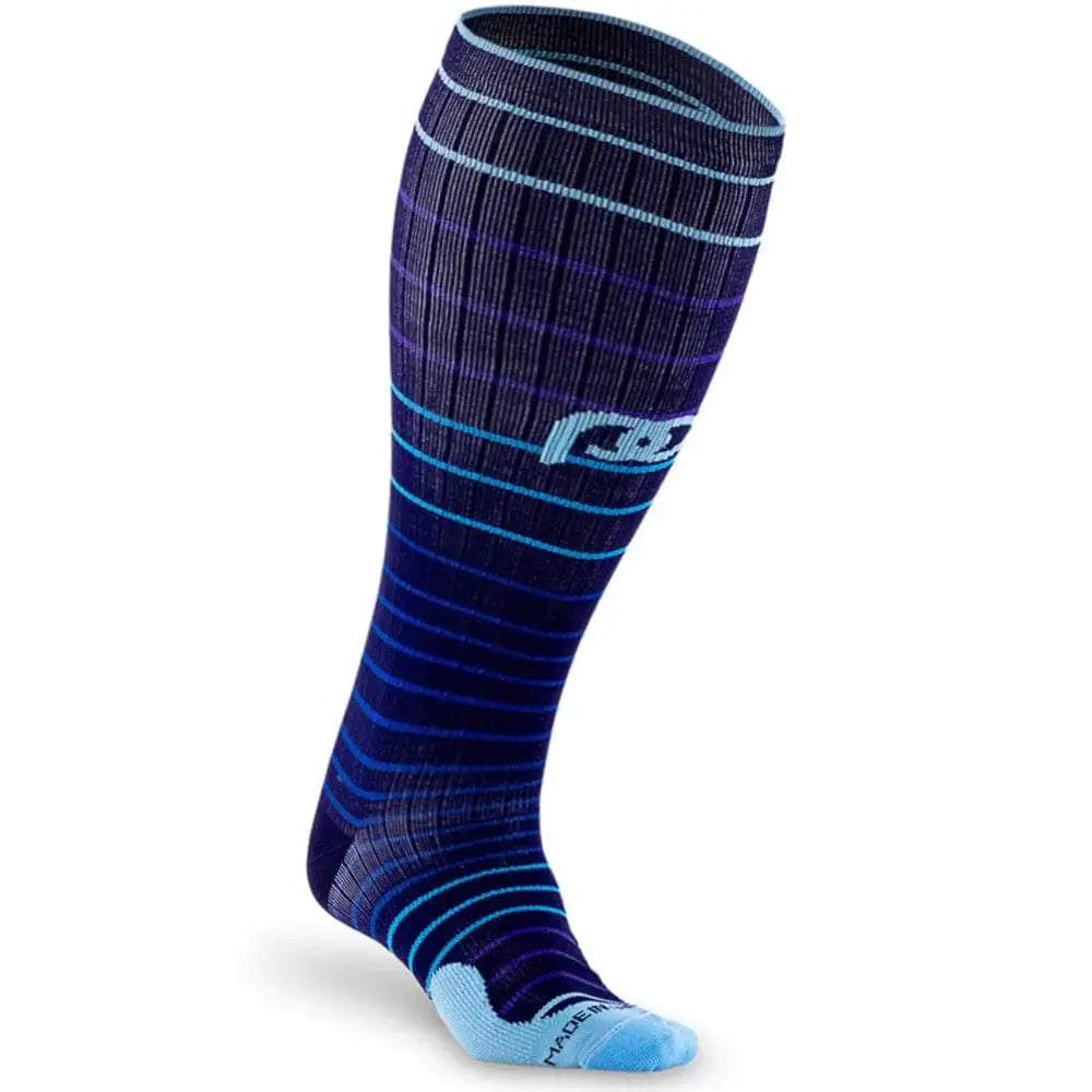 Chief Miller Compression Socks>Over-the-Calf>Marathon>Wide-Calf Marathon Wide-Calf, Navy Blue Lines Apparel