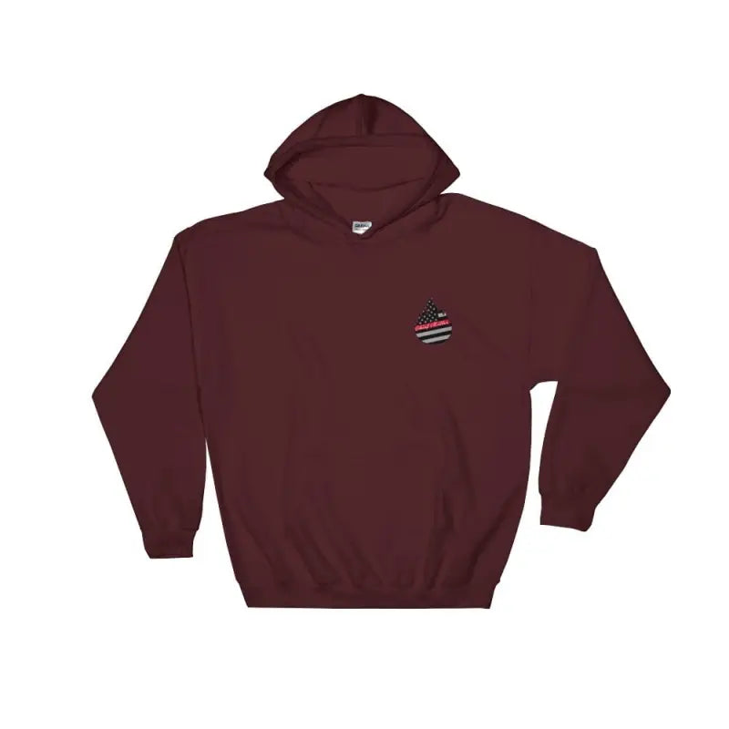 Maroon Black Cloud Monster hoodie with small American flag patch on front