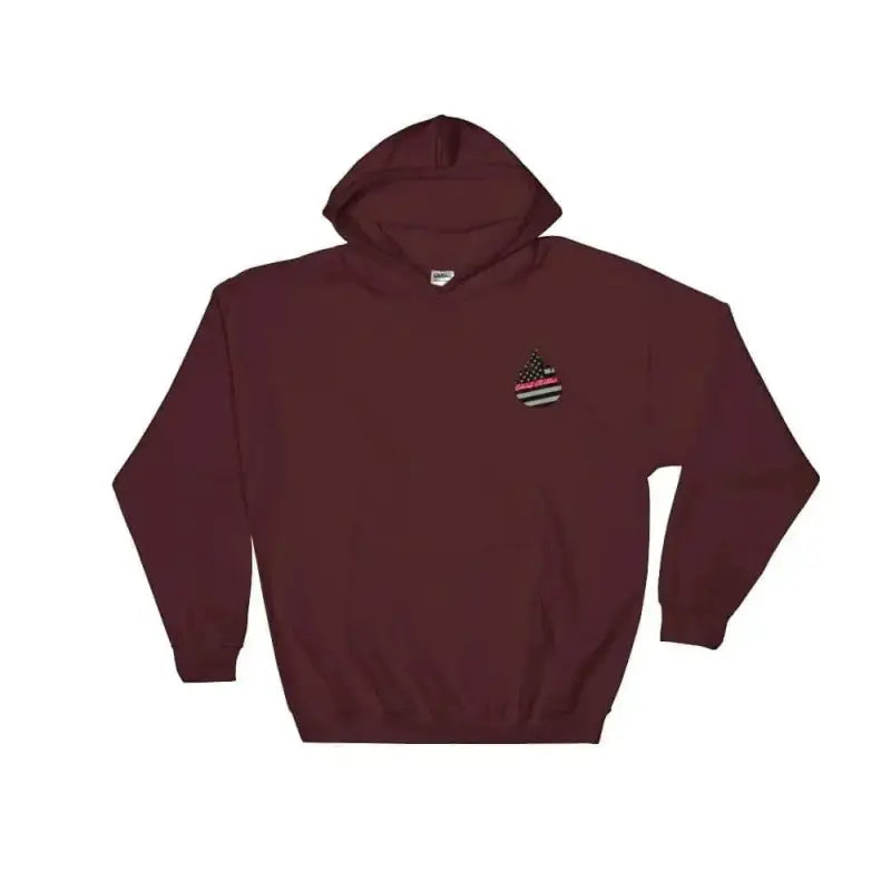 Maroon Skylight Specialist hoodie with American flag apple logo on chest