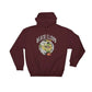 Maroon hoodie featuring Black Cloud Monster graphic design in cartoon style