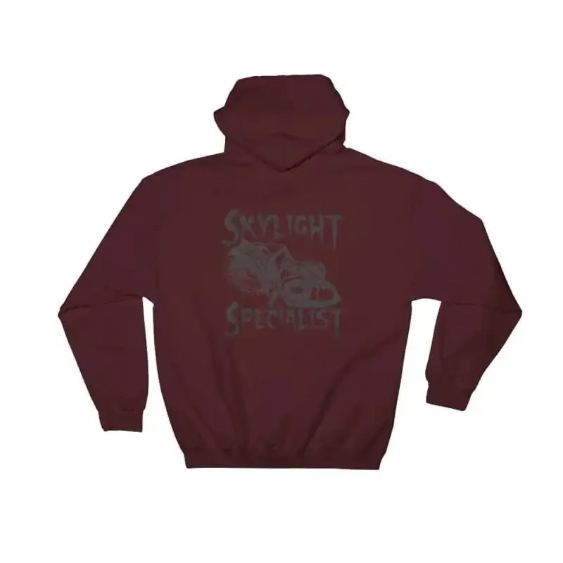 Maroon Skylight Specialist hoodie with dark graphic design on back for sporty style