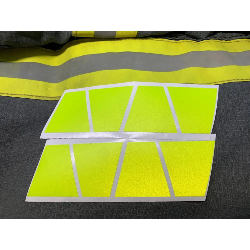 Neon yellow reflective safety strips with white lines on Matte Retro Fluorescent Yellow Reflective Helmet