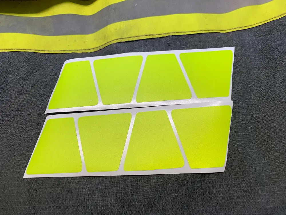 Neon yellow reflective stickers in geometric shapes for a Matte Retro Fluorescent Yellow Reflective Helmet