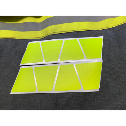 Neon yellow reflective stickers in geometric shapes for a Matte Retro Fluorescent Yellow Reflective Helmet