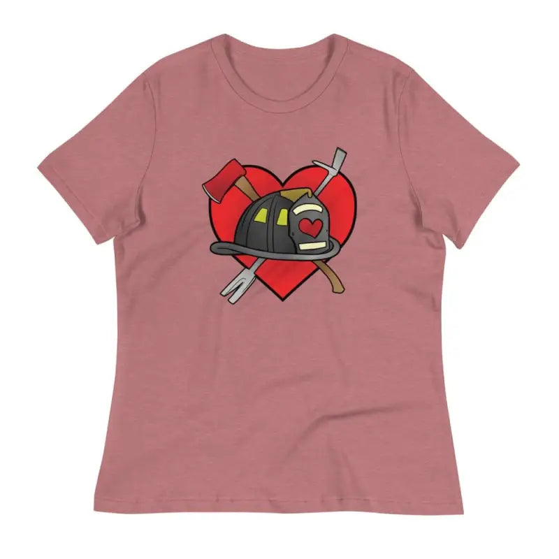 Mauve t-shirt with firefighter helmet in heart design, perfect for athletic heather lovers