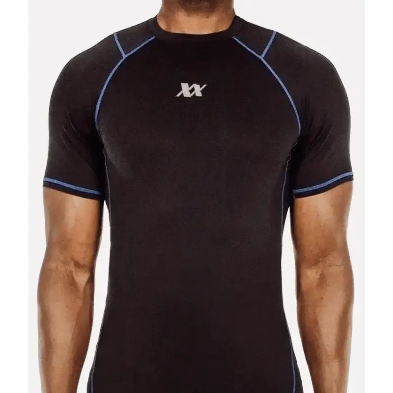 Black compression shirt with blue contrast stitching in Maxx-Dri Silver Elite T-Shirt