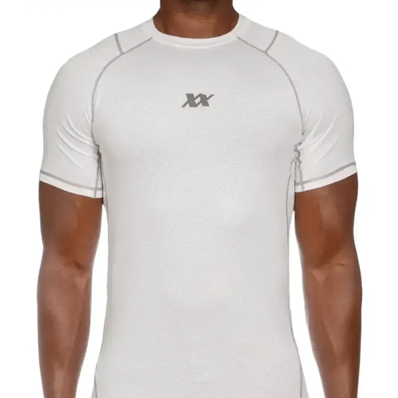 White Maxx-Dri Silver Elite T-Shirt featuring gray XX logo on the chest