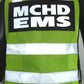 High-visibility lime green MCHD ANSI II adjustable vest with reflective stripes