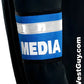 Media reflective armband with blue and reflective white stripes for visibility and safety