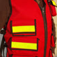 Red Medic 7 Vest for first responders with reflective yellow stripes and black trim