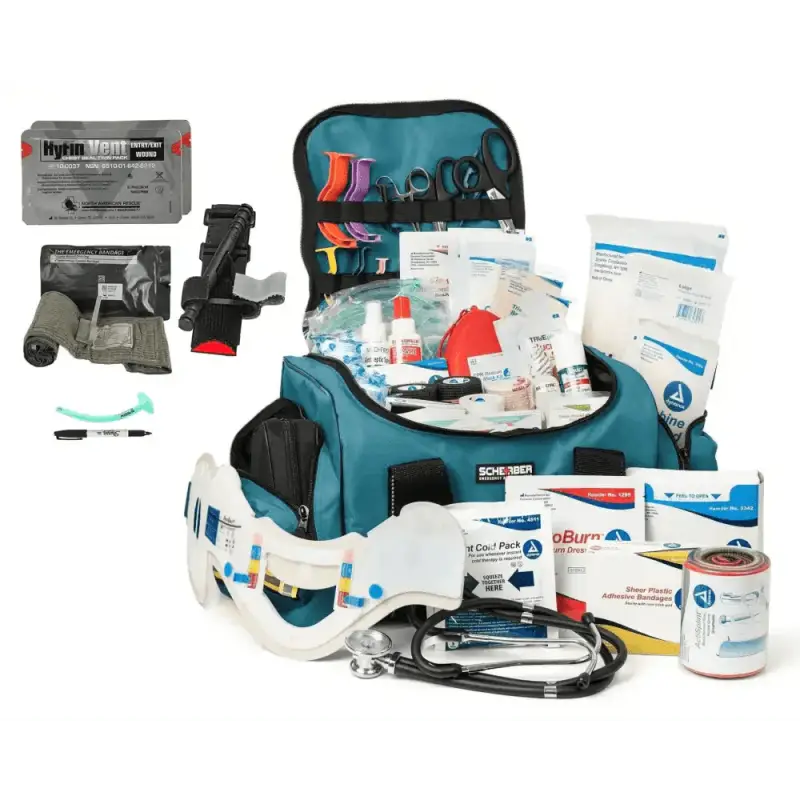 Scherber Intermediate Responder Trauma Kit with Bleeding Control in teal bag