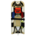 Medical backboard with straps and head immobilizer blocks featuring internal LED lights