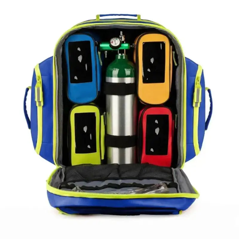 Medical oxygen tank carrier backpack with colorful compartments for Scherber Ultimate Responder Trauma