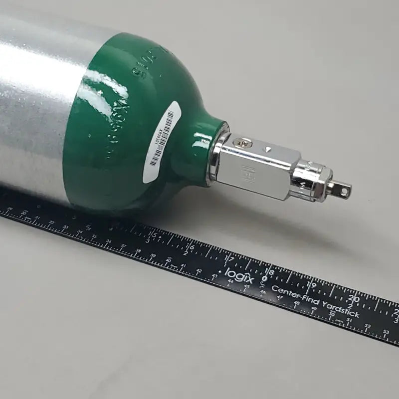 Medical oxygen cylinder with post valve and ruler for precise measurements