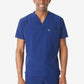 Medical professional in royal blue men’s double-pocket scrub top demonstrating style and comfort