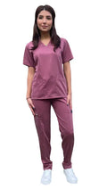 Women’s Gentle Stretch Slim Fit Zipper Set in mauve color with top and pants