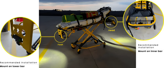 Medical stretcher gurney with yellow safety rails for Manual Cot Lighting system