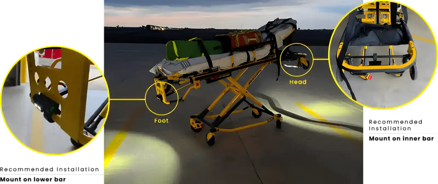 Medical stretcher gurney with yellow safety rails for Manual Cot Lighting system