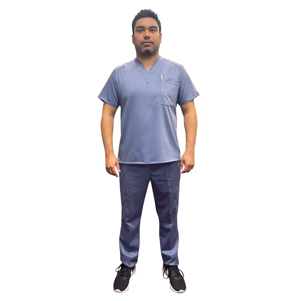 Men’s 6 Pocket Soft Stretch Uniform Scrubs - Style ST101 - Denim / Small - Men’s Scrubs Sets