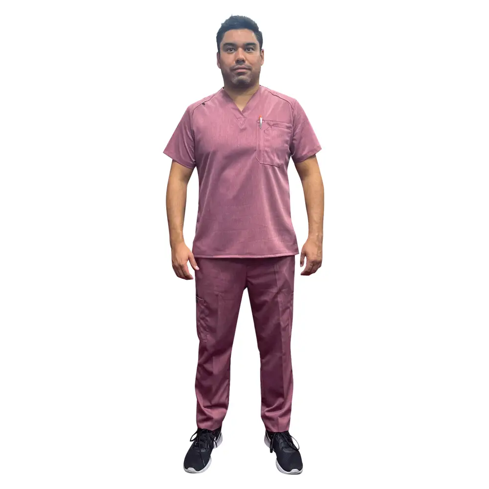 Men’s 6 Pocket Soft Stretch Uniform Scrubs - Style ST101 - Garnet / Small - Men’s Scrubs Sets