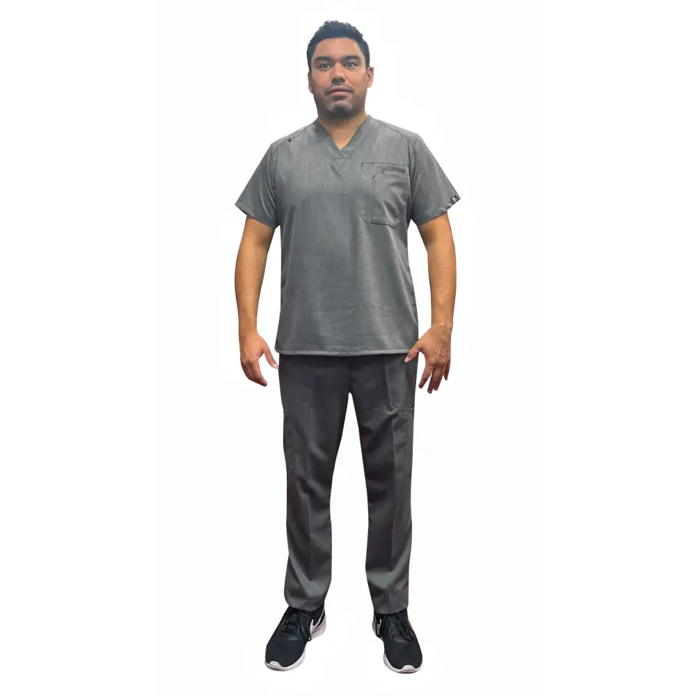 Men’s 6 Pocket Soft Stretch Uniform Scrubs - Style ST101 - Metal / Small - Men’s Scrubs Sets