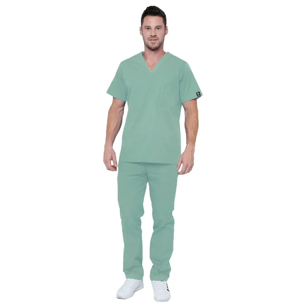 Men’s 6 Pocket Soft Stretch Uniform Scrubs - Style ST101 - Seaside / Small - Men’s Scrubs Sets